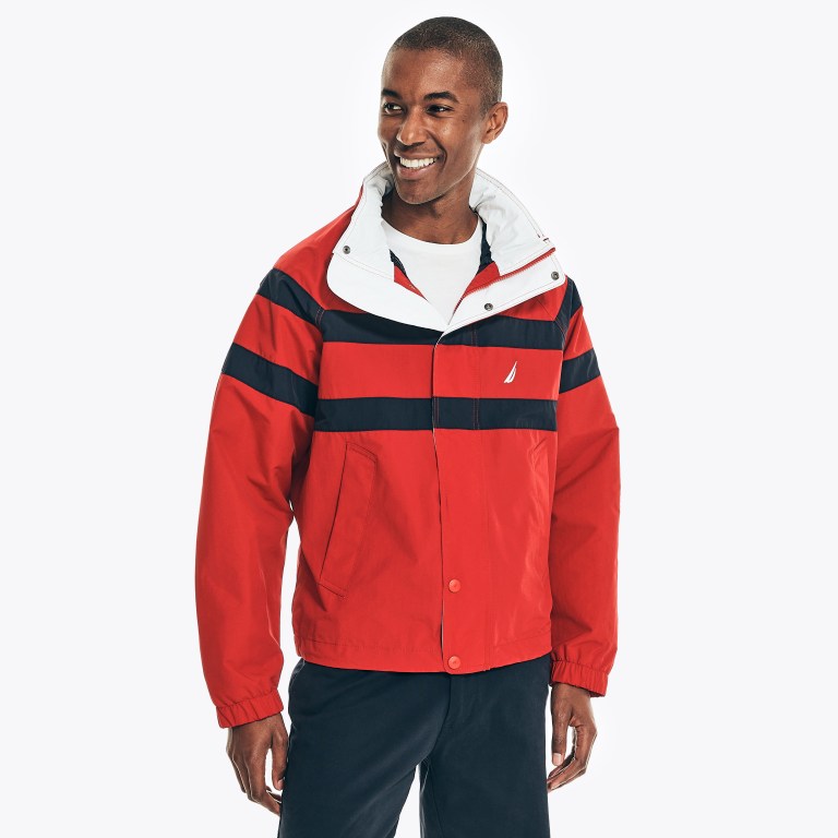 Men\'s Nautica Striped Rainbreaker Bomber Jackets Red | nudHwjfE