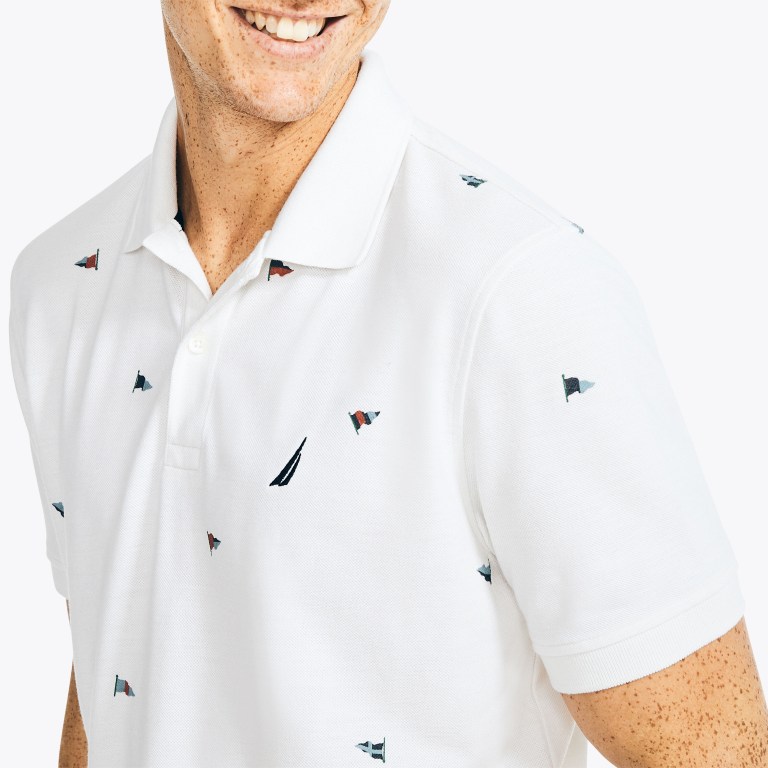 Men's Nautica Sustainably Crafted Classic Fit Printed Deck Polo Shirts White | 6zbbu4k8