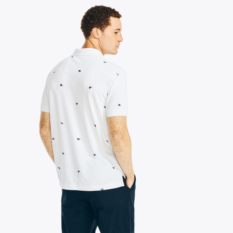 Men's Nautica Sustainably Crafted Classic Fit Printed Deck Polo Shirts White | 6zbbu4k8