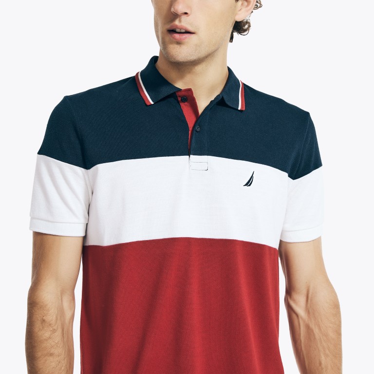 Men's Nautica Sustainably Crafted Classic Fit Colorblock Deck Polo Shirts Navy | IE2ikSfp