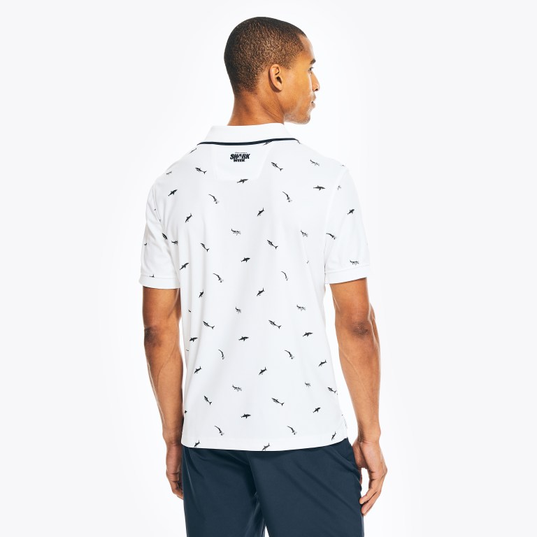 Men's Nautica Sustainably Crafted Classic Fit Shark Print Polo Shirts White | NZ98UDZW