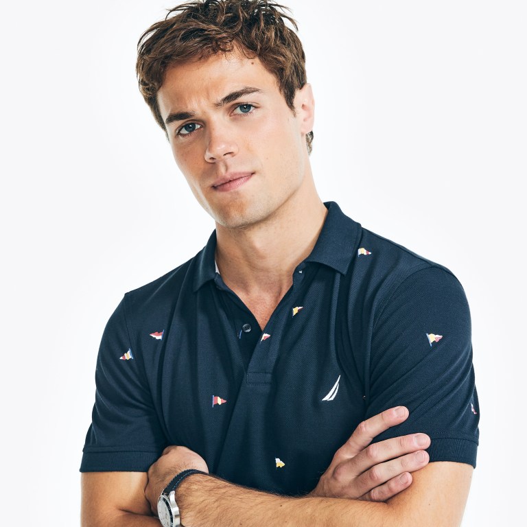 Men's Nautica Sustainably Crafted Classic Fit Printed Deck Polo Shirts Navy | Nq9cGd9X