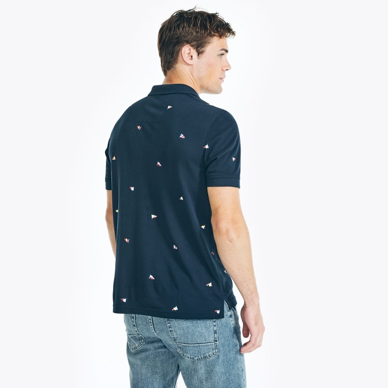 Men's Nautica Sustainably Crafted Classic Fit Printed Deck Polo Shirts Navy | Nq9cGd9X