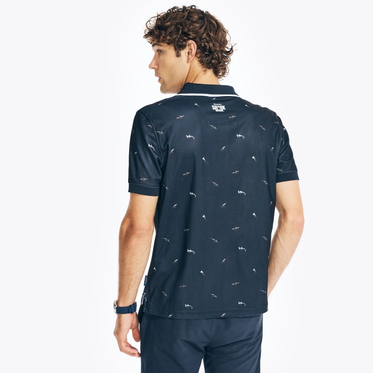 Men's Nautica Sustainably Crafted Classic Fit Shark Print Polo Shirts Navy | aiVPdjbj