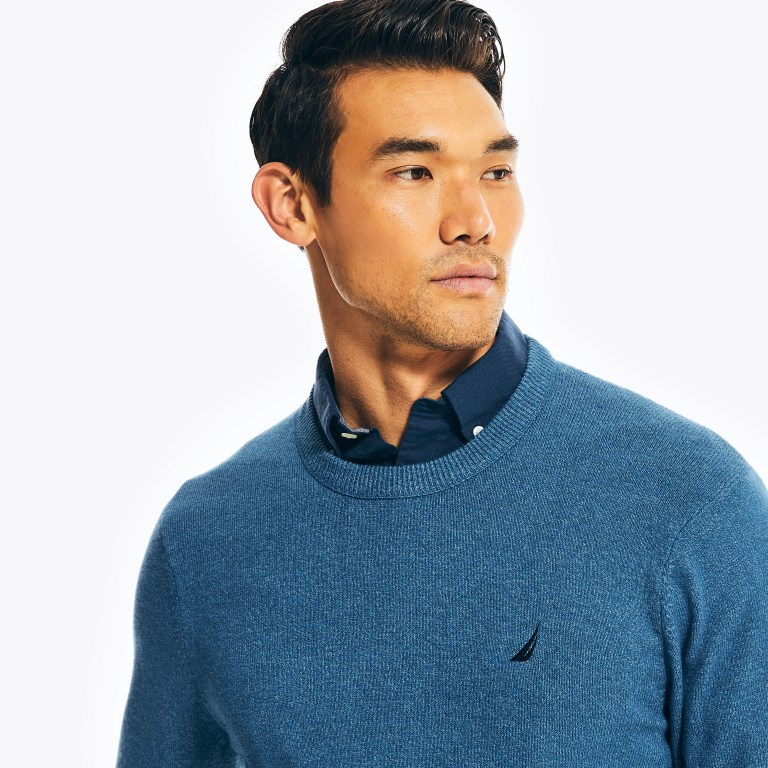 Men's Nautica Sustainably Crafted Crewneck Sweaters Blue | 8jdYXv6y