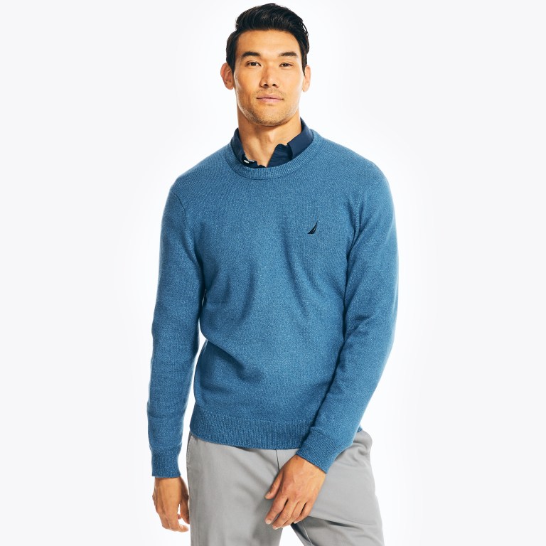 Men\'s Nautica Sustainably Crafted Crewneck Sweaters Blue | 8jdYXv6y