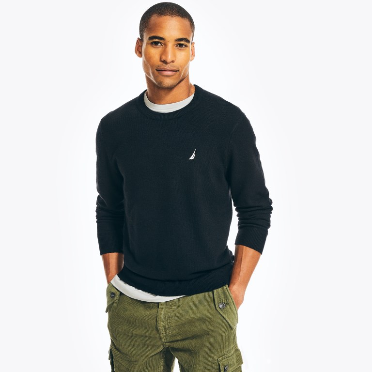 Men's Nautica Sustainably Crafted Crewneck Sweaters Black | AxDcOu65