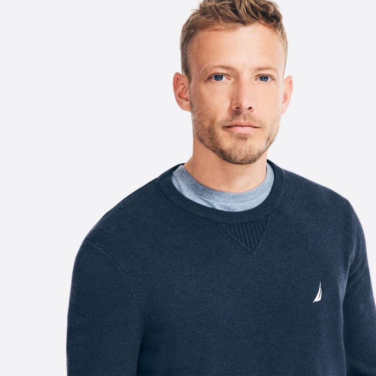 Men's Nautica Sustainably Crafted Crewneck Sweaters Navy | HXk1T2sU