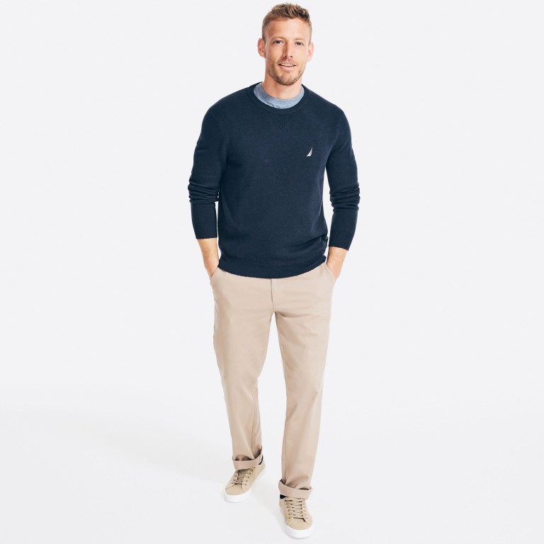 Men's Nautica Sustainably Crafted Crewneck Sweaters Navy | HXk1T2sU