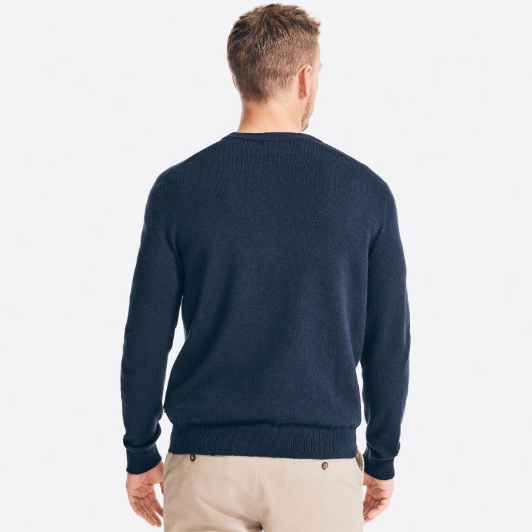 Men's Nautica Sustainably Crafted Crewneck Sweaters Navy | HXk1T2sU