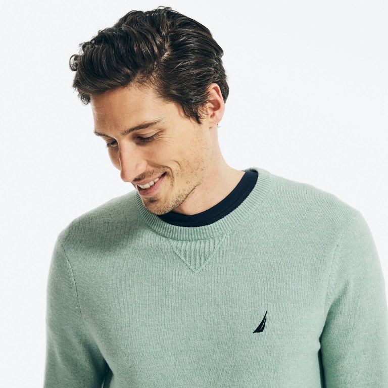 Men's Nautica Sustainably Crafted Crewneck Sweaters Green | b2bFQ0kB