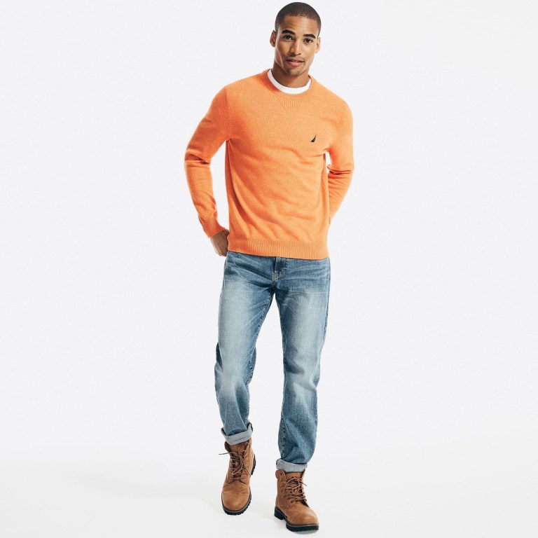 Men's Nautica Sustainably Crafted Crewneck Sweaters Orange | b4JY2S9E