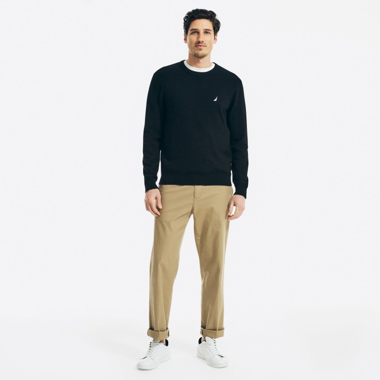 Men's Nautica Sustainably Crafted Crewneck Sweaters Black | cIcsOmVf