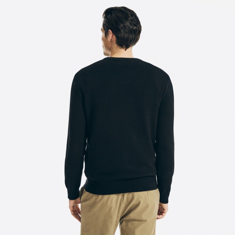 Men's Nautica Sustainably Crafted Crewneck Sweaters Black | cIcsOmVf