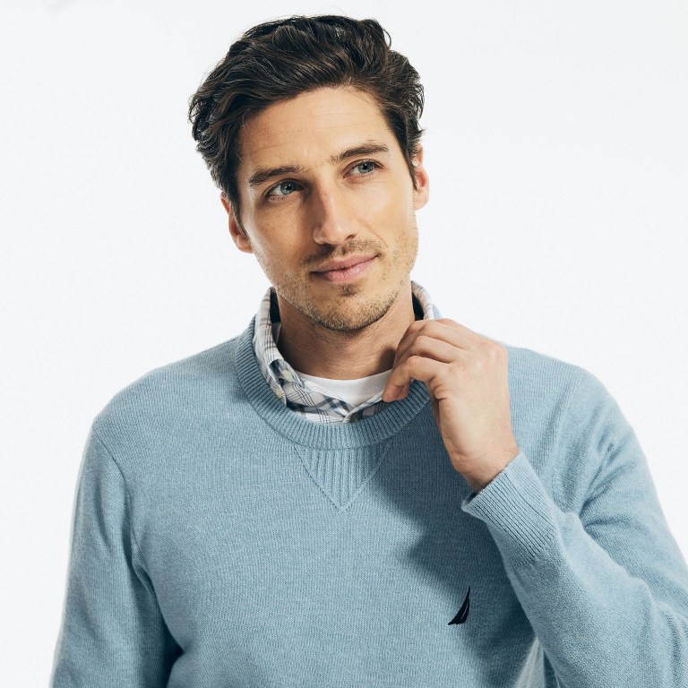 Men's Nautica Sustainably Crafted Crewneck Sweaters Blue | h70JONYH