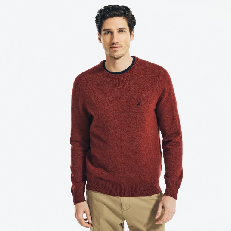 Men\'s Nautica Sustainably Crafted Crewneck Sweaters Red | sUSVC4Tg