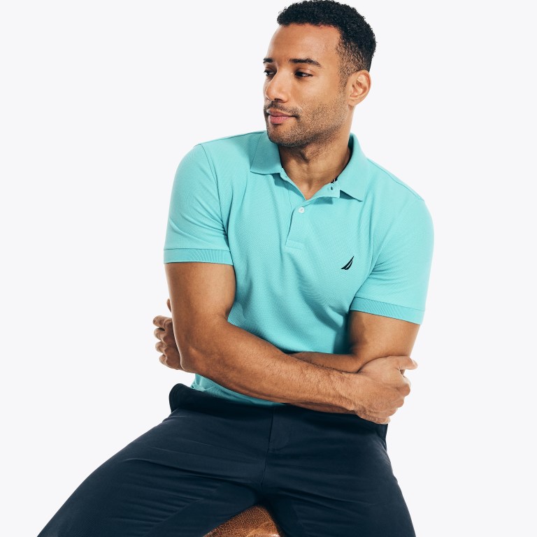 Men's Nautica Sustainably Crafted Deck Polo Shirts Blue | gKyNykfC