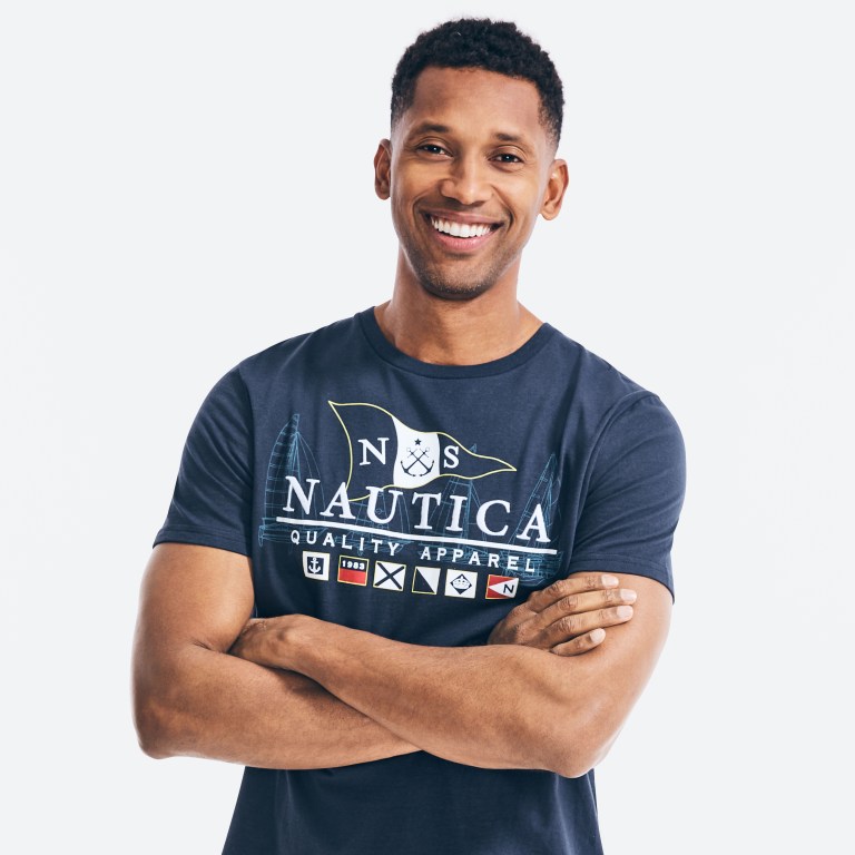 Men's Nautica Sustainably Crafted Flags Graphic T Shirts Navy | BUgc4k6j