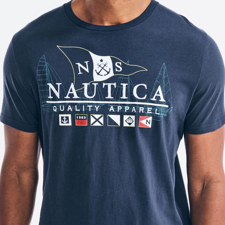 Men's Nautica Sustainably Crafted Flags Graphic T Shirts Navy | BUgc4k6j