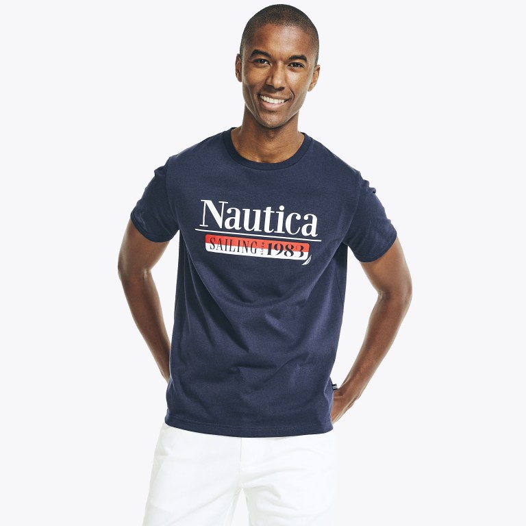 Men\'s Nautica Sustainably Crafted Graphic T Shirts Navy | UKMIZQ2W