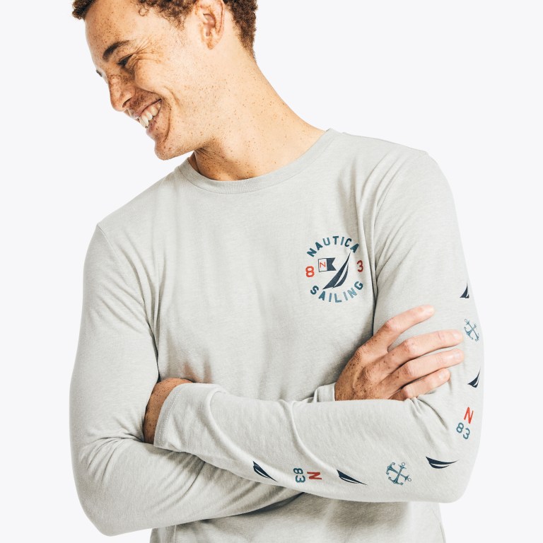 Men's Nautica Sustainably Crafted Graphic Long-sleeve T Shirts Grey | sM4RaHuF