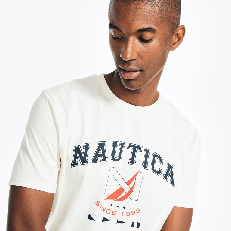 Men's Nautica Sustainably Crafted Logo Graphic T Shirts Cream | 1YGQy0lD