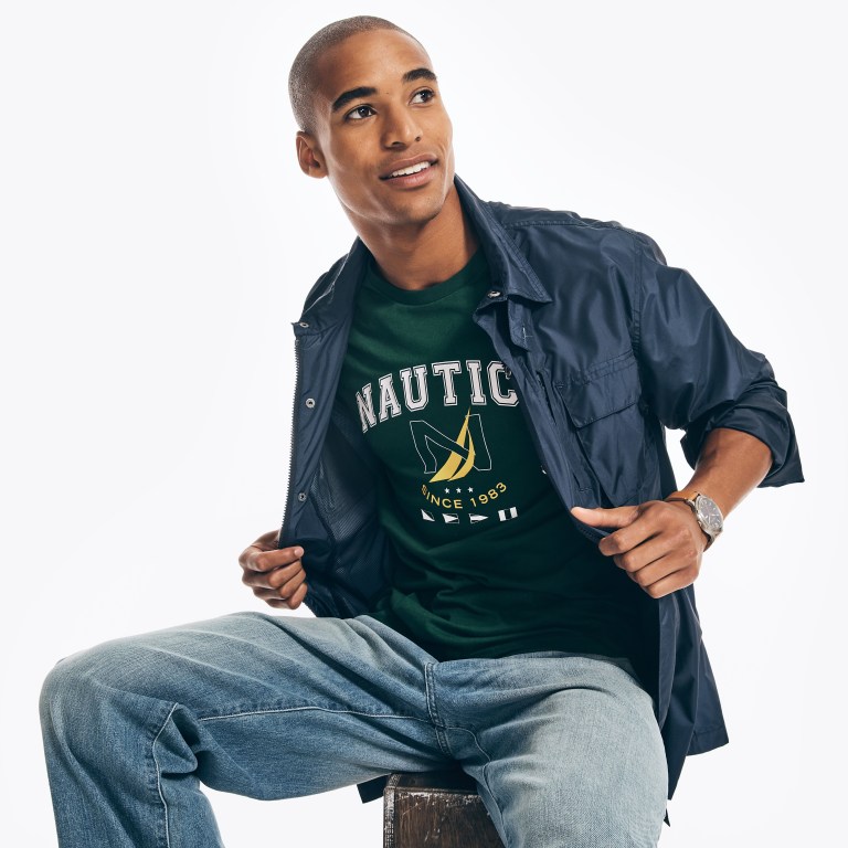 Men's Nautica Sustainably Crafted Logo Graphic T Shirts Green | 2jQ3Qq1R