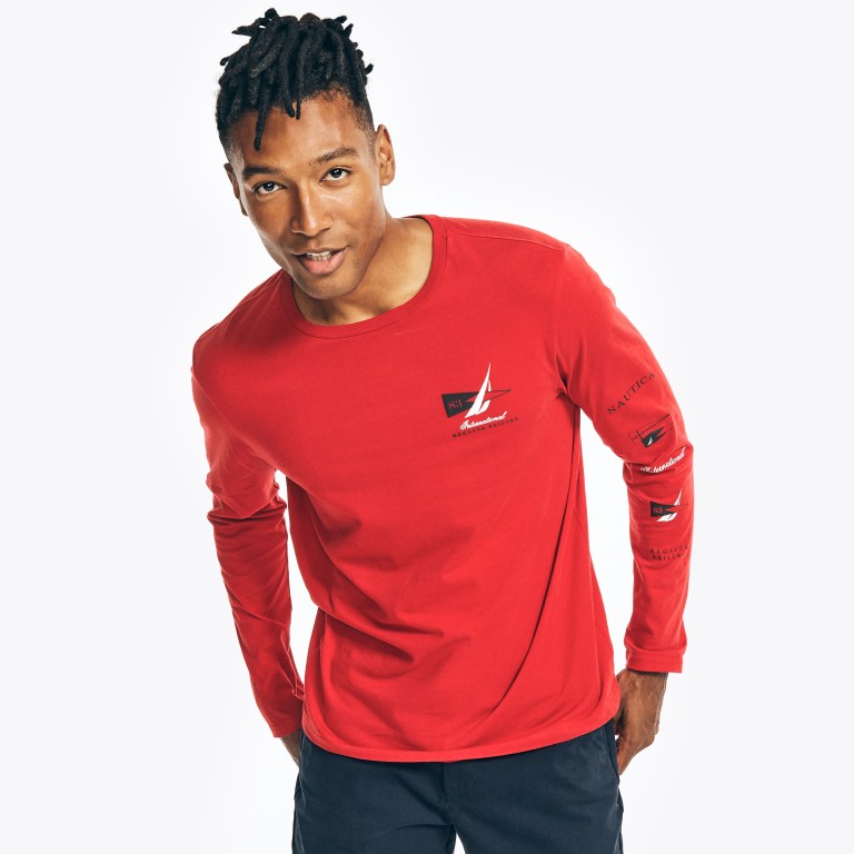 Men's Nautica Sustainably Crafted Long-sleeve Graphic T Shirts Red | WMbZTYvp