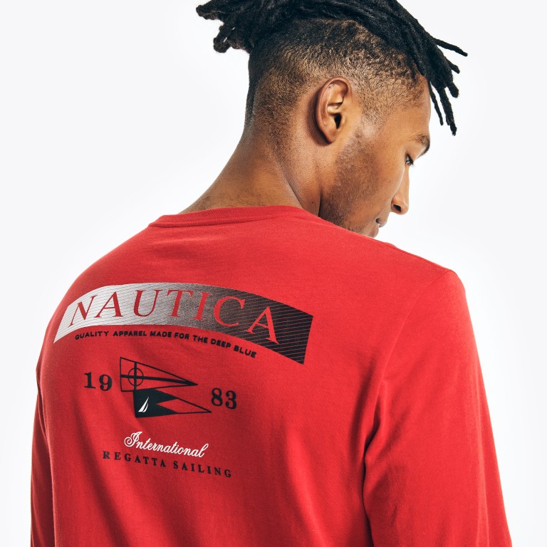 Men's Nautica Sustainably Crafted Long-sleeve Graphic T Shirts Red | WMbZTYvp