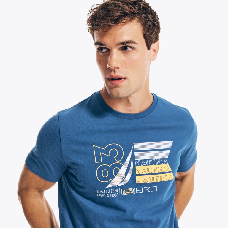 Men's Nautica Sustainably Crafted N83 Graphic T Shirts Blue | TVe2MlWD