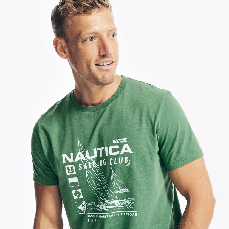 Men's Nautica Sustainably Crafted Nautica Sailing Club Graphic T Shirts Green | 0BtGyaCZ