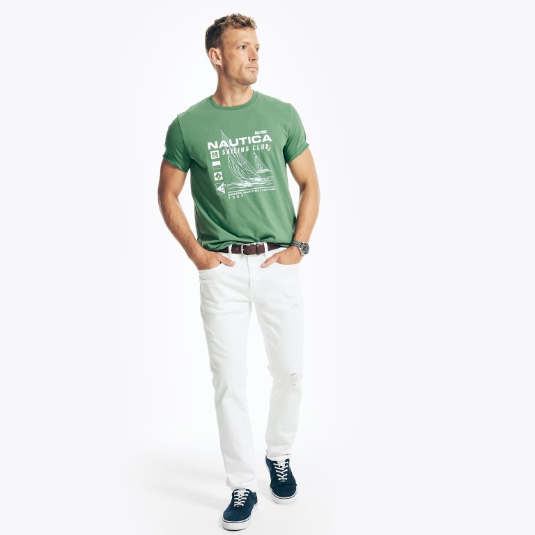 Men's Nautica Sustainably Crafted Nautica Sailing Club Graphic T Shirts Green | 0BtGyaCZ