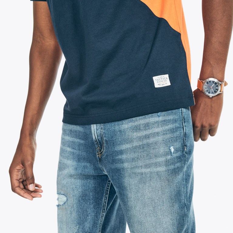 Men's Nautica Sustainably Crafted Nautica Co. Colorblock T Shirts Orange | ExZiQCaV