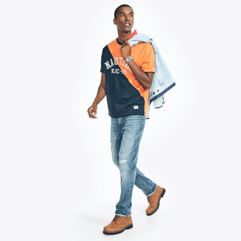 Men's Nautica Sustainably Crafted Nautica Co. Colorblock T Shirts Orange | ExZiQCaV