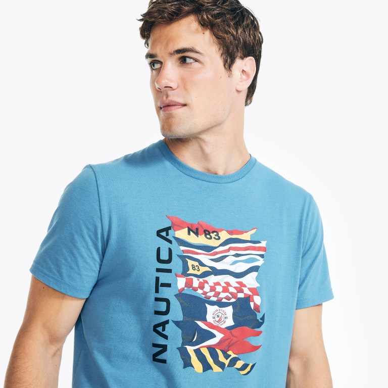 Men's Nautica Sustainably Crafted Nautica Flags Graphic T Shirts Blue | F0NLtU88