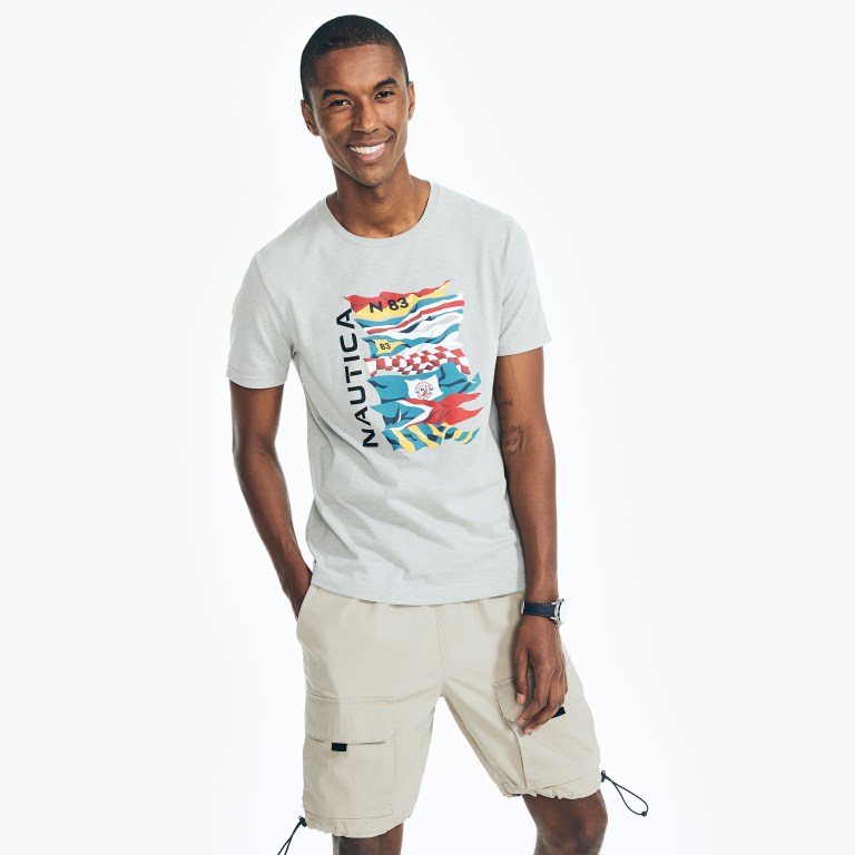 Men's Nautica Sustainably Crafted Nautica Flags Graphic T Shirts Grey | KPqtx7c7