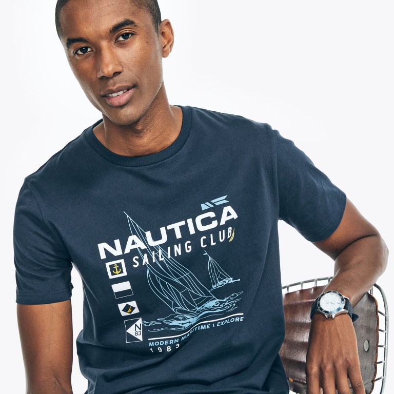 Men's Nautica Sustainably Crafted Nautica Sailing Club Graphic T Shirts Navy | ROyJX0AF