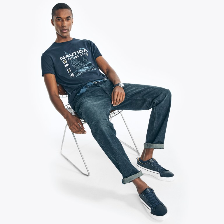 Men's Nautica Sustainably Crafted Nautica Sailing Club Graphic T Shirts Navy | ROyJX0AF