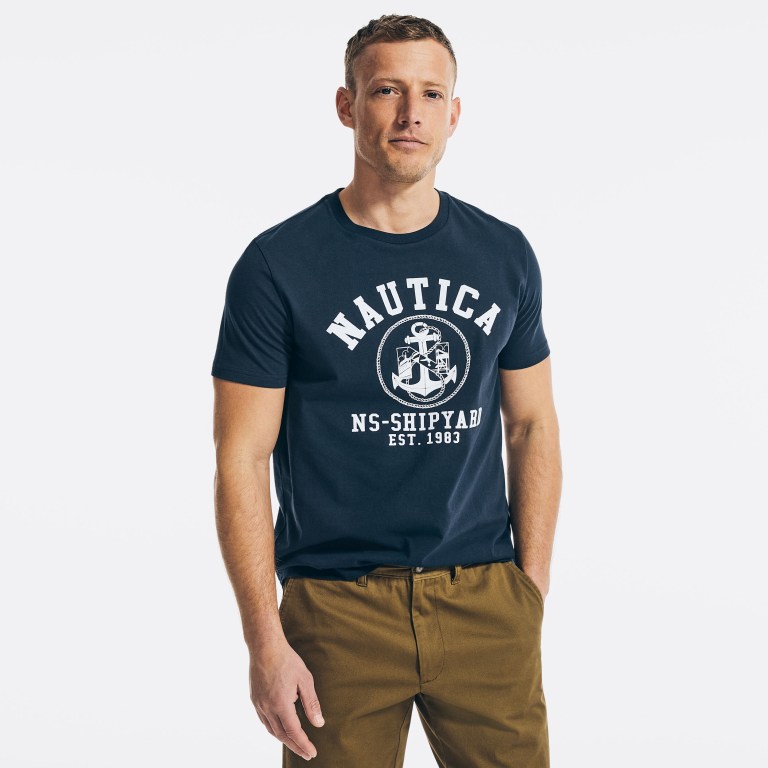 Men\'s Nautica Sustainably Crafted Ns-83 Graphic T Shirts Navy | Ni2yXxOs