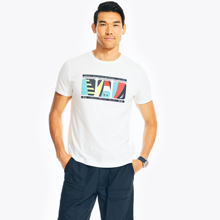 Men's Nautica Sustainably Crafted Sailing Graphic T Shirts White | qovO4WPi