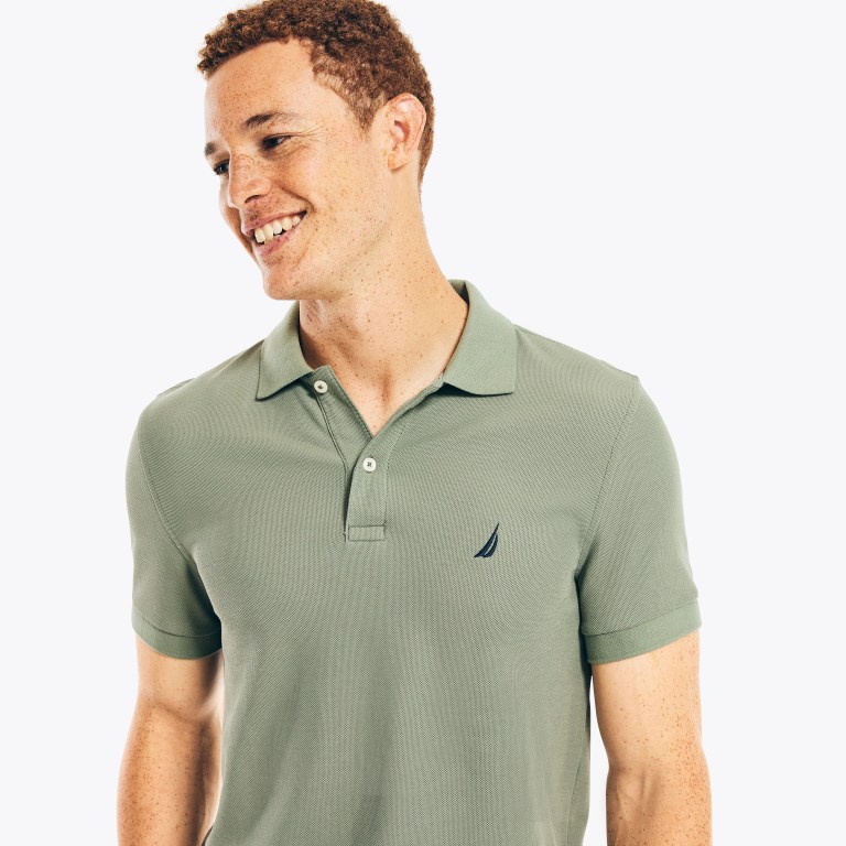 Men's Nautica Sustainably Crafted Slim Fit Performance Deck Polo Shirts Green | qOiQOZ9F