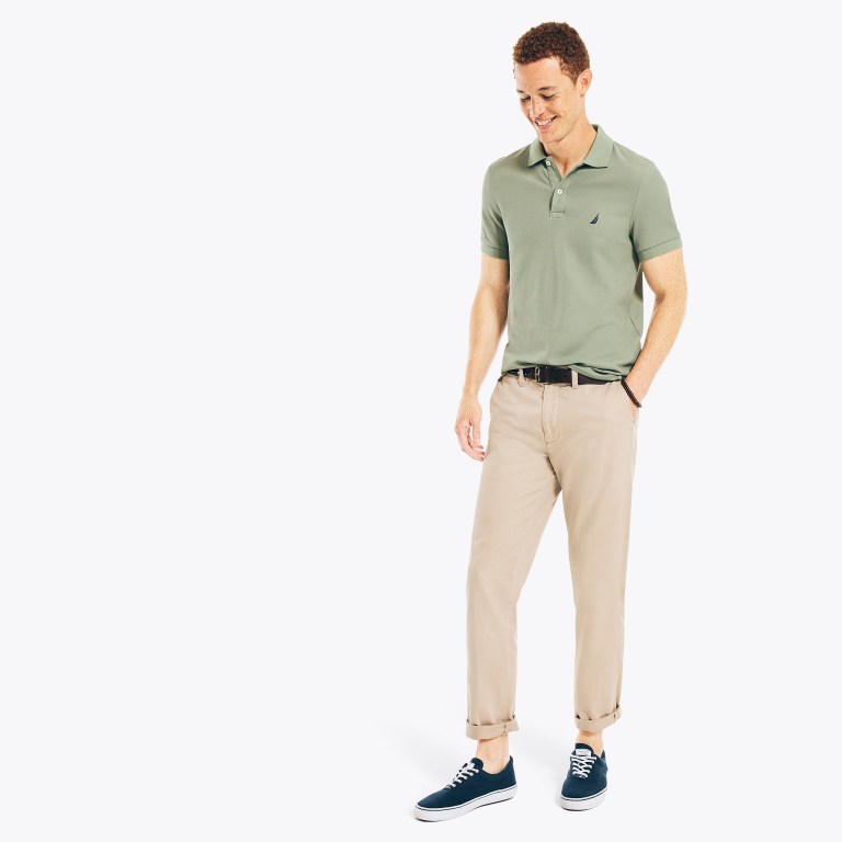 Men's Nautica Sustainably Crafted Slim Fit Performance Deck Polo Shirts Green | qOiQOZ9F