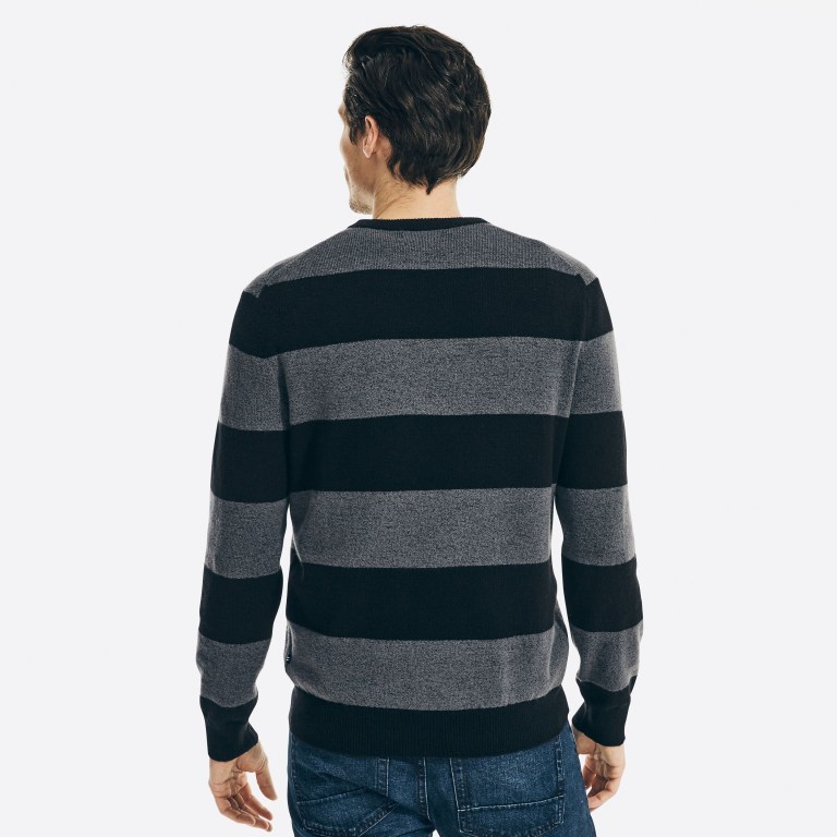 Men's Nautica Sustainably Crafted Striped Sweaters Black | 0KCpe6o4