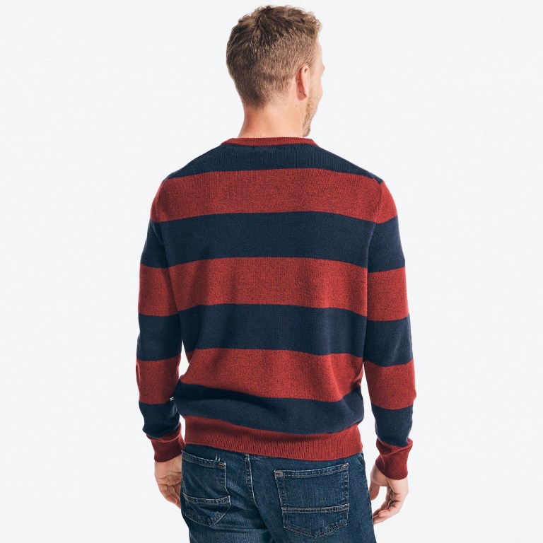 Men's Nautica Sustainably Crafted Striped Sweaters Red | 75zFLyhm