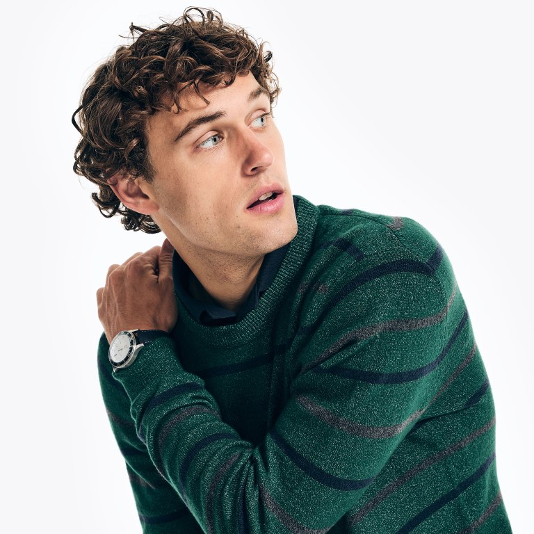 Men's Nautica Sustainably Crafted Striped Sweaters Green | CiH6aFaA