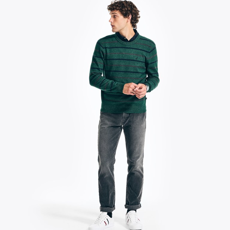 Men's Nautica Sustainably Crafted Striped Sweaters Green | CiH6aFaA