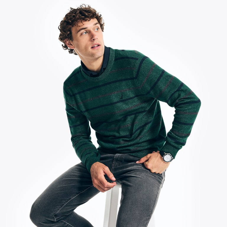 Men\'s Nautica Sustainably Crafted Striped Sweaters Green | CiH6aFaA