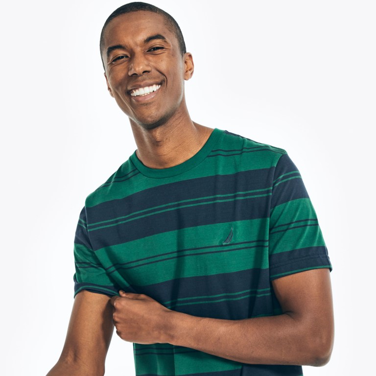 Men's Nautica Sustainably Crafted Striped T Shirts Green | FcZMrfxx