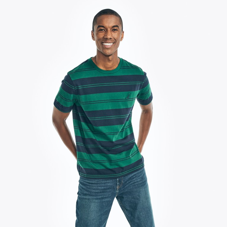 Men\'s Nautica Sustainably Crafted Striped T Shirts Green | FcZMrfxx