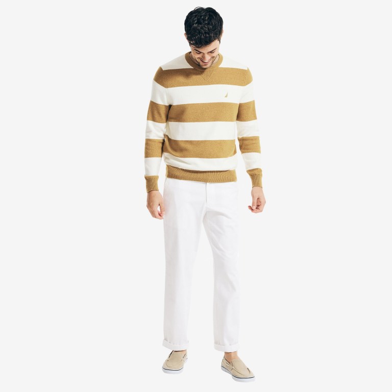 Men's Nautica Sustainably Crafted Striped Sweaters Brown | k6t4lHdt